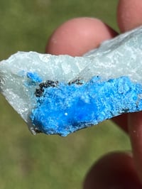 Image 5 of Cyanotrichite On Green Fluorite Matrix Specimen | Guizhou China #2925