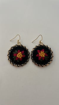 Image 1 of Embroidered Earrings 1 - Red Floral