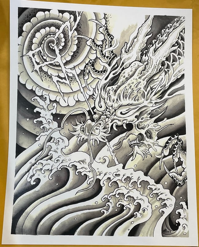 Grey dragon with big wave