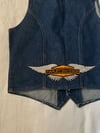 early 70s Wrangler denim vest with rose and harley patches 
