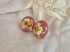 Large Droplet Stud Earrings - Chamomile, Gold & Chameleon Red