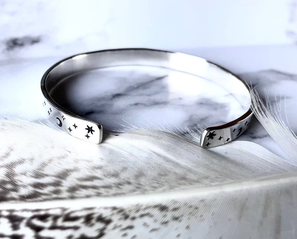 Handmade Sterling Silver Star And Moon Cuff Bracelet 925