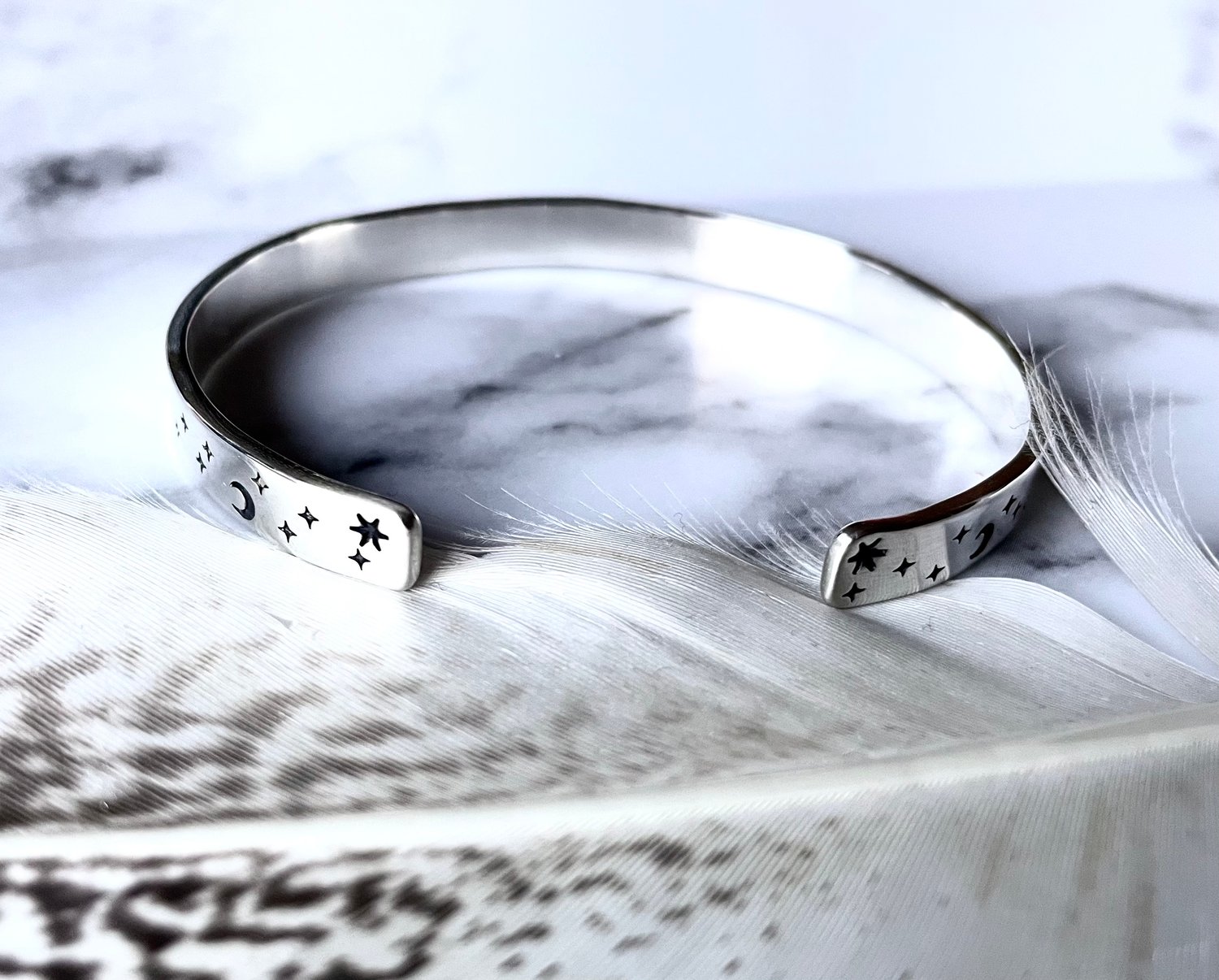 Image of Handmade Sterling Silver Star And Moon Cuff Bracelet 925