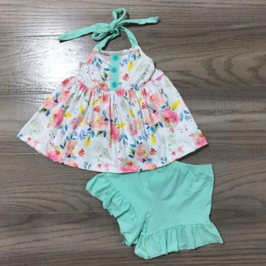 Girl's Halter Top + Ruffle Shorts Set