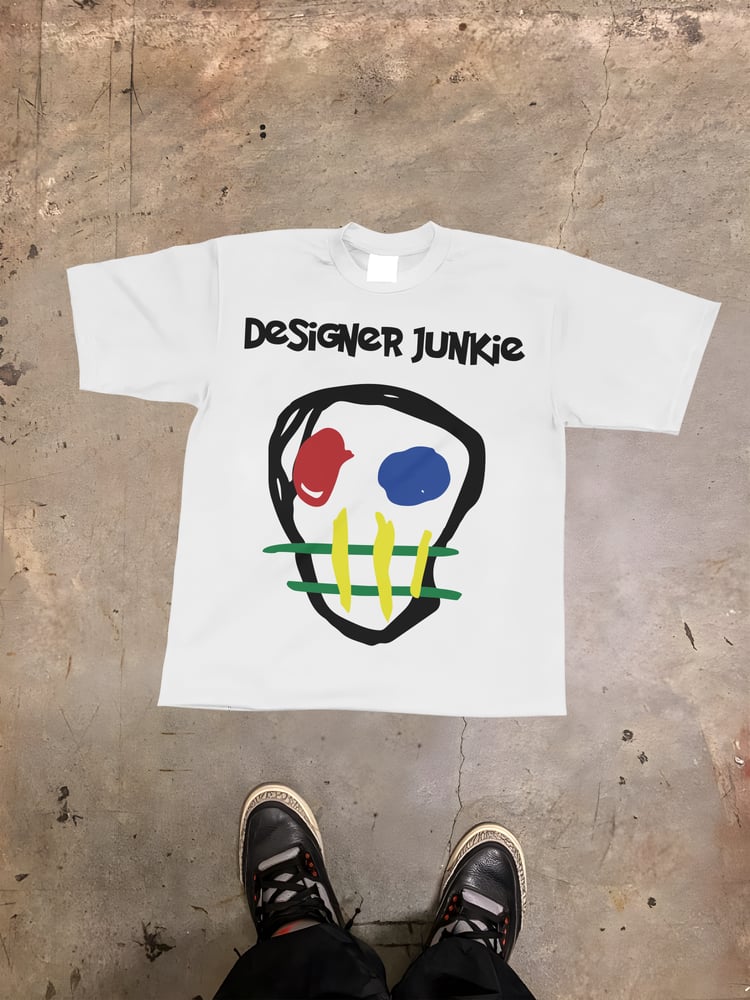 Image of White Designer Junkie Apparel Big Face Logo Tee