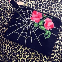 Image 4 of Spider web rose black and pink cotton purse