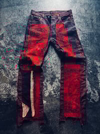 Image 1 of Natural Dyed Bandana Boro Stitch Levi’s Jeans