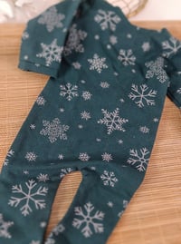 Image 3 of Christmas newborn romper for photo shoots | emerald | snowflakes
