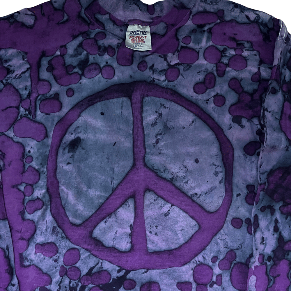 Image of Early 90’s Peace sign custom dye longsleeve t shirt; Size Large
