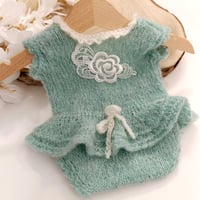 Image 1 of Newborn girls knitted body-dress - Aurelia  | dusty turquoise