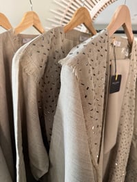 Image 1 of the Stone Linen Abaya (quad M preorder)