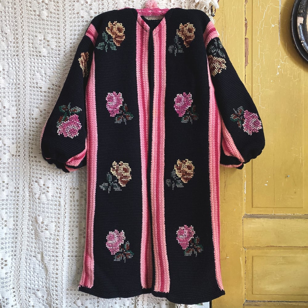 Image of Roses on Black Granny Sweater
