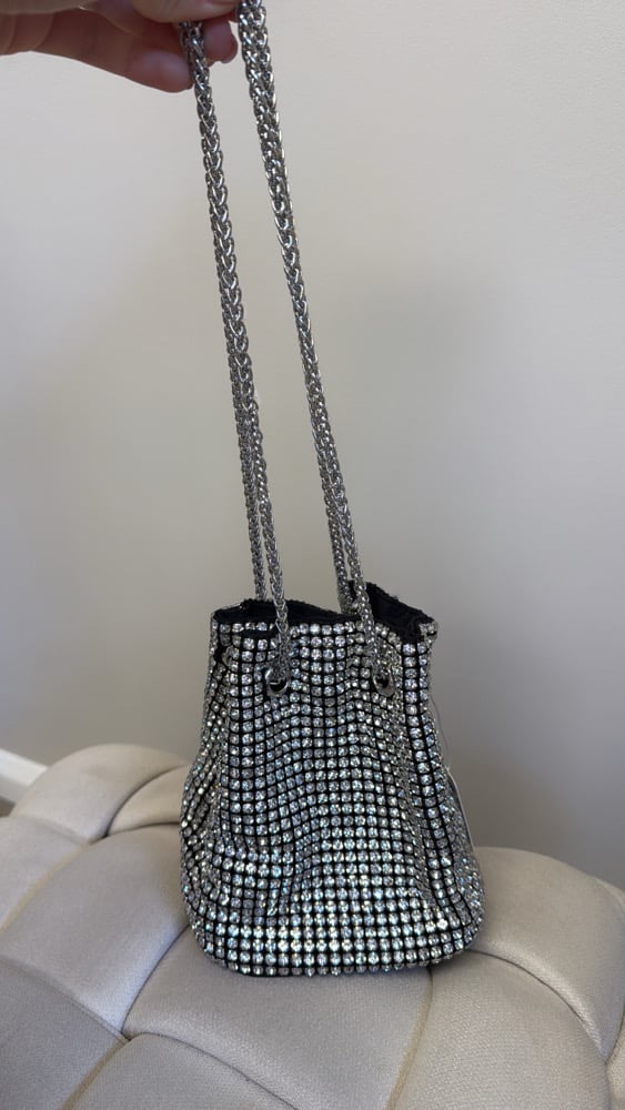 Black and silver diamanté bucket bag 