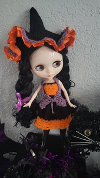 Image 3 of Blythe doll with crochet Halloween outfit