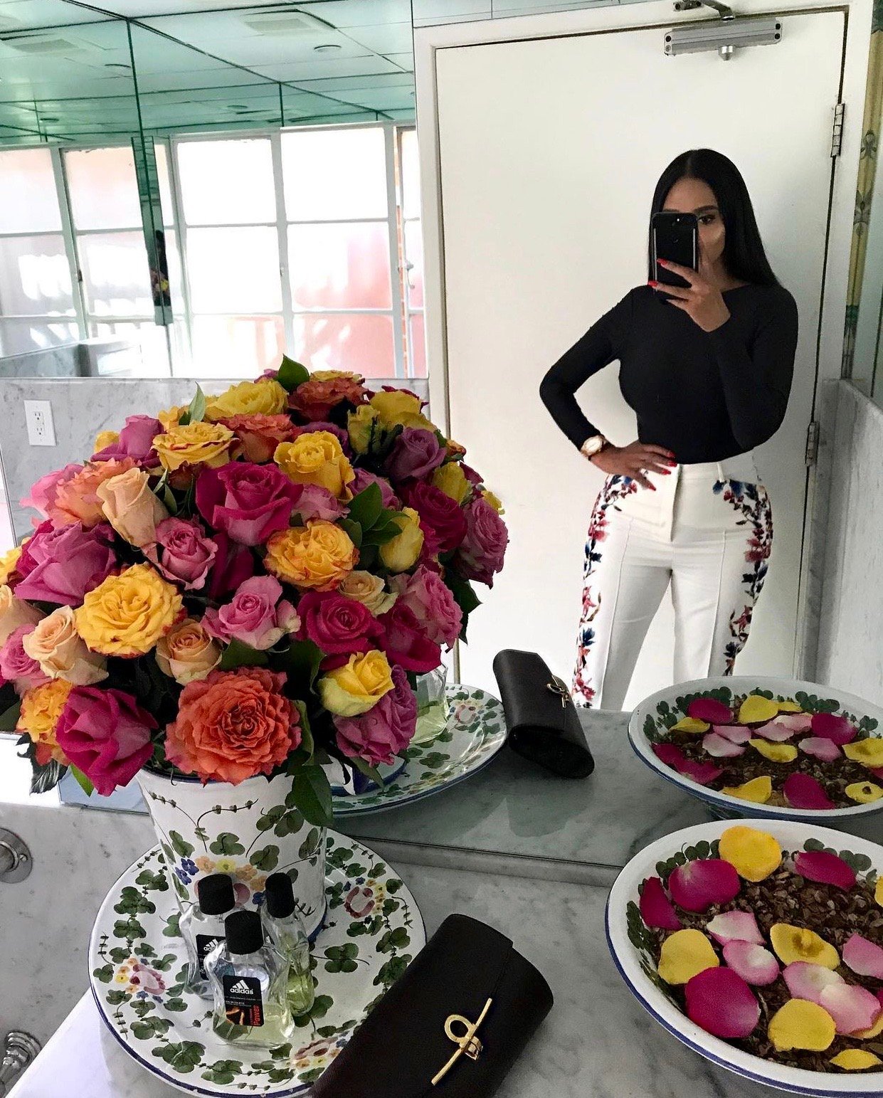 Image of ZARA FLORAL MIRROR-PRINT TROUSERS (LARGE)
