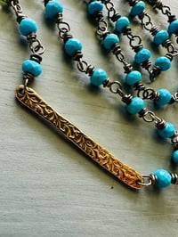 Image 9 of faceted Tibetan turquoise necklace with 14k gold bar pendant by peaces of indigo