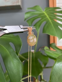 Image 2 of Gold Green Flower Agate Oval Crystal Necklace