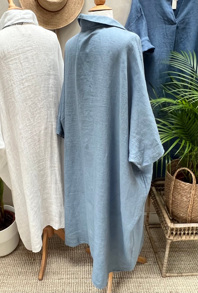 Image of Robe de Plage en voile de lin Bleu Jeans