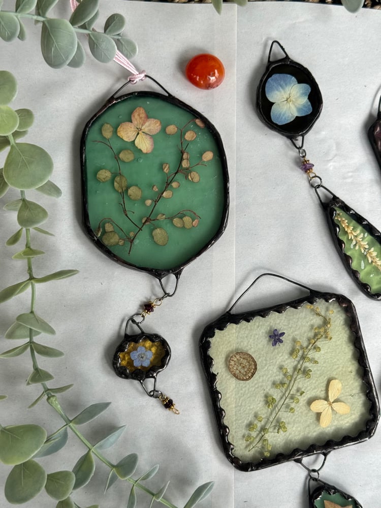 seafoam & yellow pressed flower drop