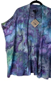 Image 7 of ♻️ UPCYCLED L Open Front Kimono Style Sweater Cardigan in Mermaid Watercolor Ice Dye