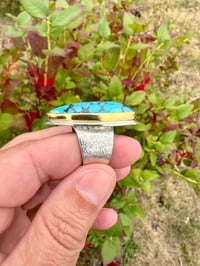 Image 4 of Rare Early Kingman Turquoise 22 Karat Gold and Sterling Silver ring