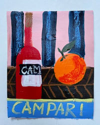 Campari on pink & navy stripes 