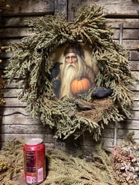Image 4 of #9.. Olde Pumpkin Harvest Santa  Print ~ Framed in Wreath ~
