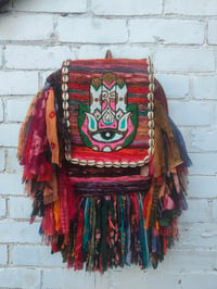 Image 1 of 4- Frill sari Bohemian Back Pack with leather straps Copy