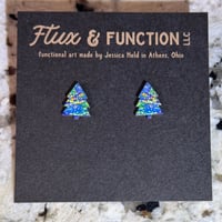 Image 1 of Wood Tree Post Earrings with Poured Paint Detail #211