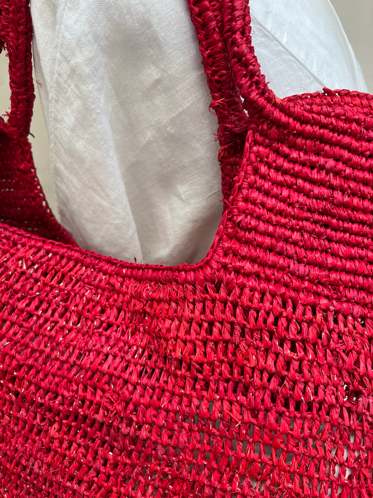 Image of Sac Cabas fibre de palmier XL Rouge