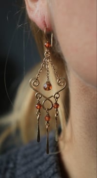 Image 2 of Brass + Orange Garnet Chained Chandelier Earrings
