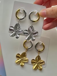 Image 4 of FLOWER HOOP EARRINGS ~ GOLD & SILVER COMBO