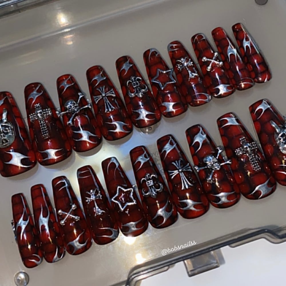 Image of 20 Piece Set Goth Red And Black 🖤⛓️❤️ Long Coffin