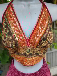Image 9 of Bralette halter neck top -dark green.and red 
