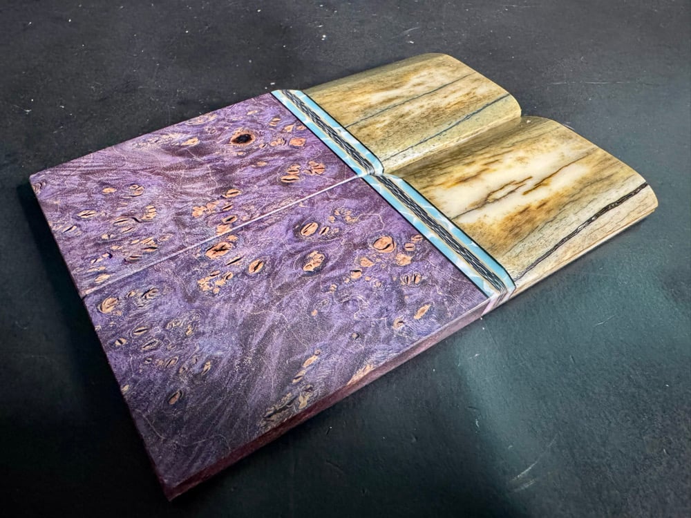 Image of Giraffe Bone & Maple Burl Segmented Knife Scales