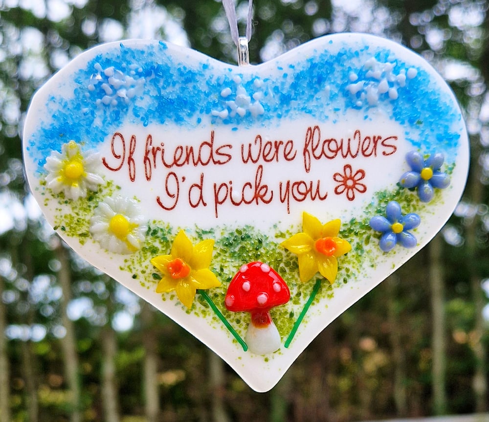 Image of Fused Glass Floral Heart - Friends