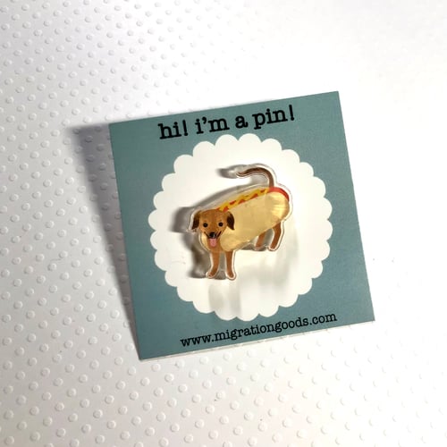 Image of hot dog winston acrylic pin