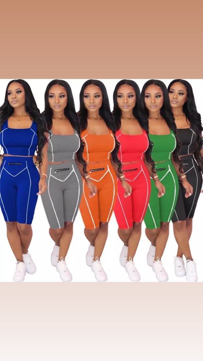 Two piece short sets with zipper 