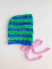 Image 1 of Sofie and Iris Blue, Grass Green and Pink Striped Mohair Bonnet