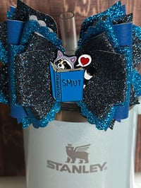 Image 5 of Blue Funny Tumbler Straw Topper Bow | Glitter Cup Accessory