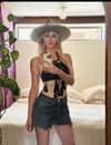 70s black crochet halter top