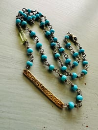 Image 12 of faceted Tibetan turquoise necklace with 14k gold bar pendant by peaces of indigo