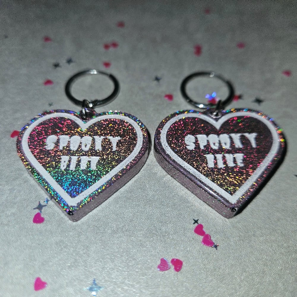 Image of Spooky Babe Heart Earrings: Baby Pink Holographic
