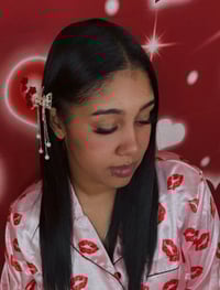 Image 2 of Silver Red Roses Butterfly Claw Clip 