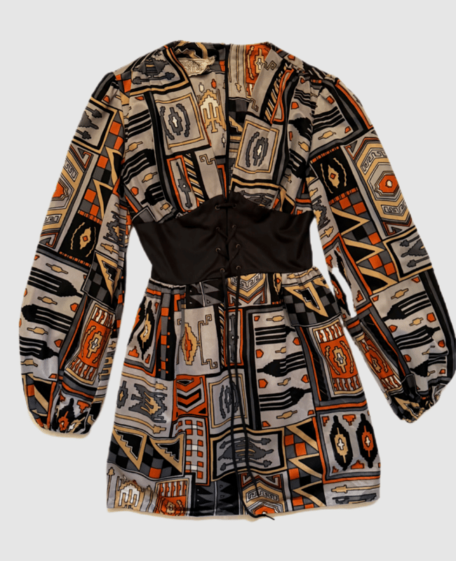 early 70s corset lace up mini dress 1960s