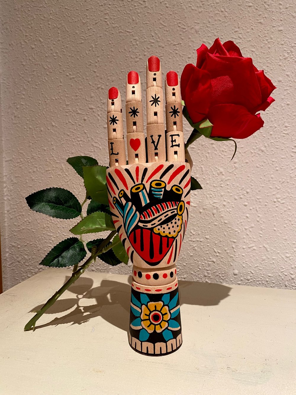 Hand with Rose / Acrylic on wood