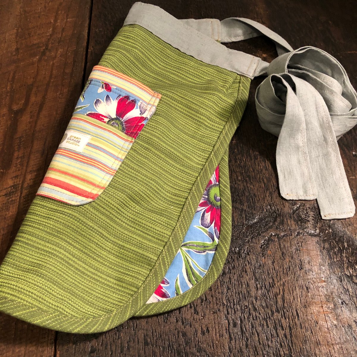 Happy Host Apron | Vintage Couture| Vintage Blue & Red Floral Print, StripeTrim w/ Linen Ties 