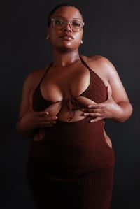 Image 5 of Front Tie Knit Maxi Dress -Brown