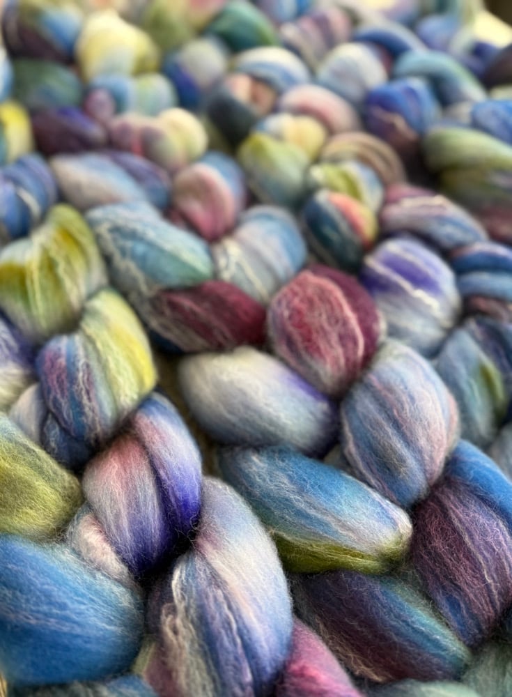 Cottage Garden, on Big Cozy Sock: 80% USA Targhee, 10% Bamboo, 10% Tussah Silk