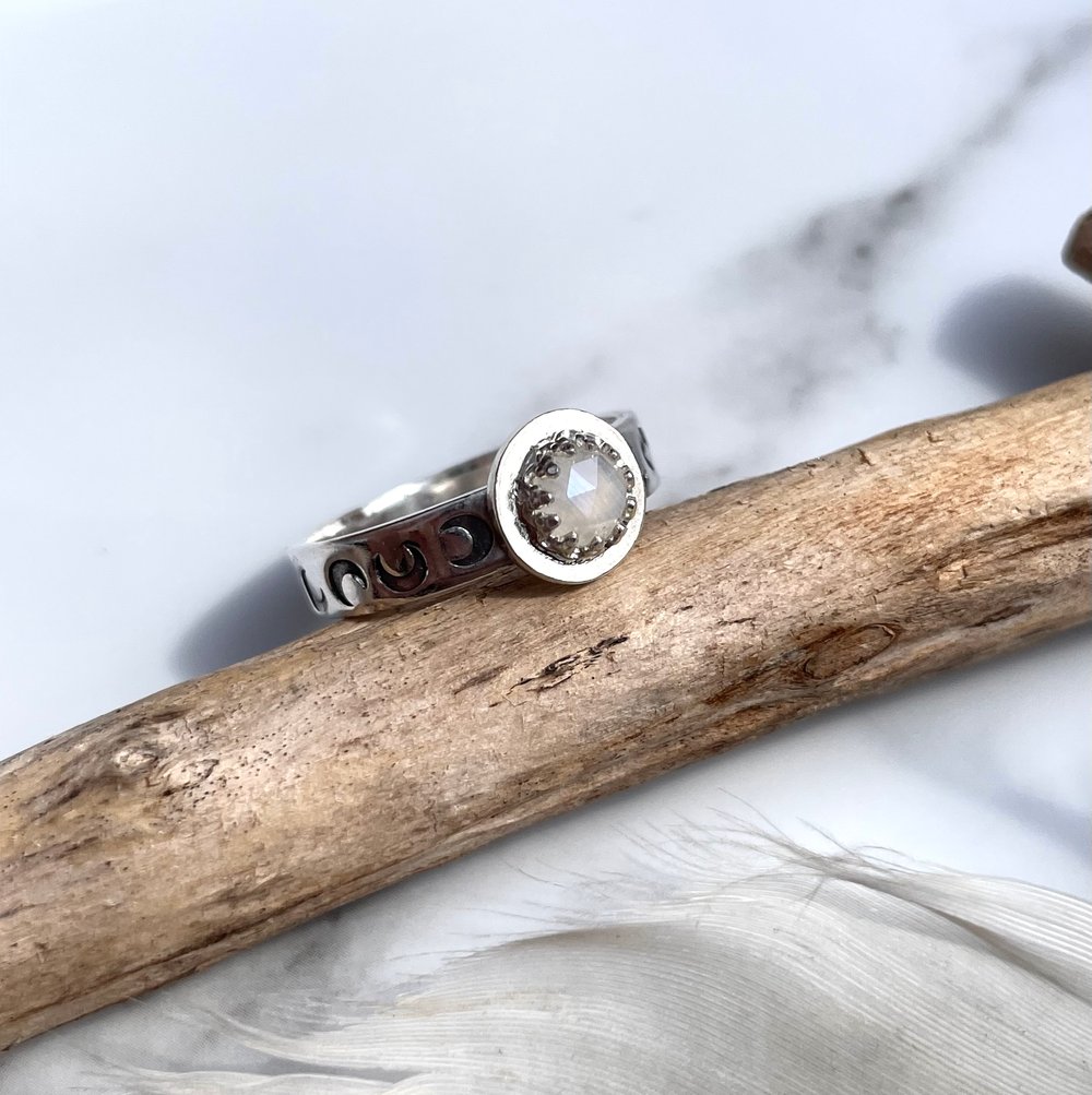 Handmade Sterling Silver Moonstone Moon Ring